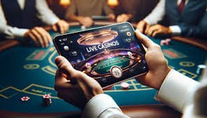 Pemain menikmati kasino live dengan dealer profesional di layar perangkat mereka
